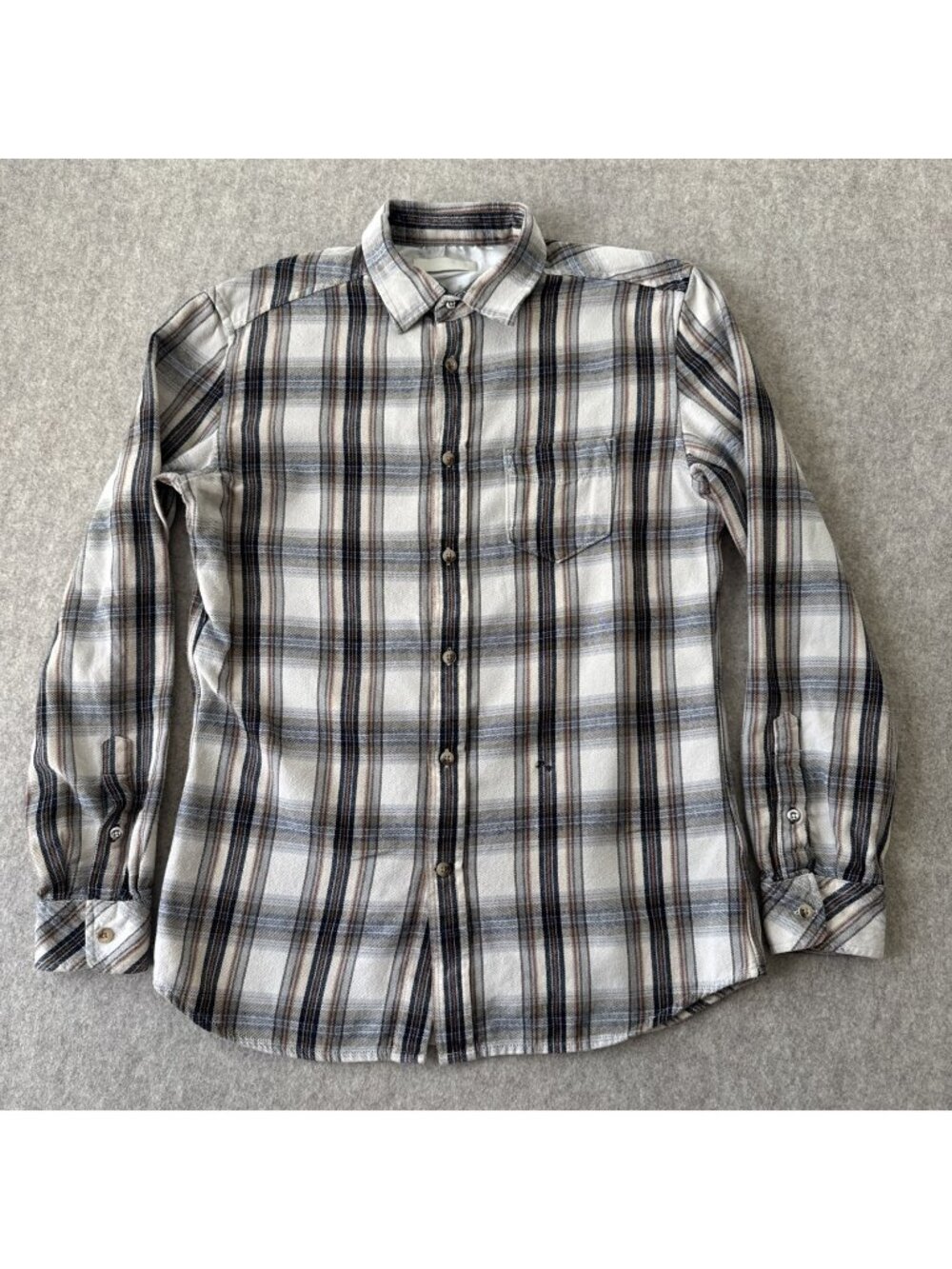 Diesel Flannel Button Down Shirt Mens S‎ Gray Brown Plaid Regular Fit Cotton